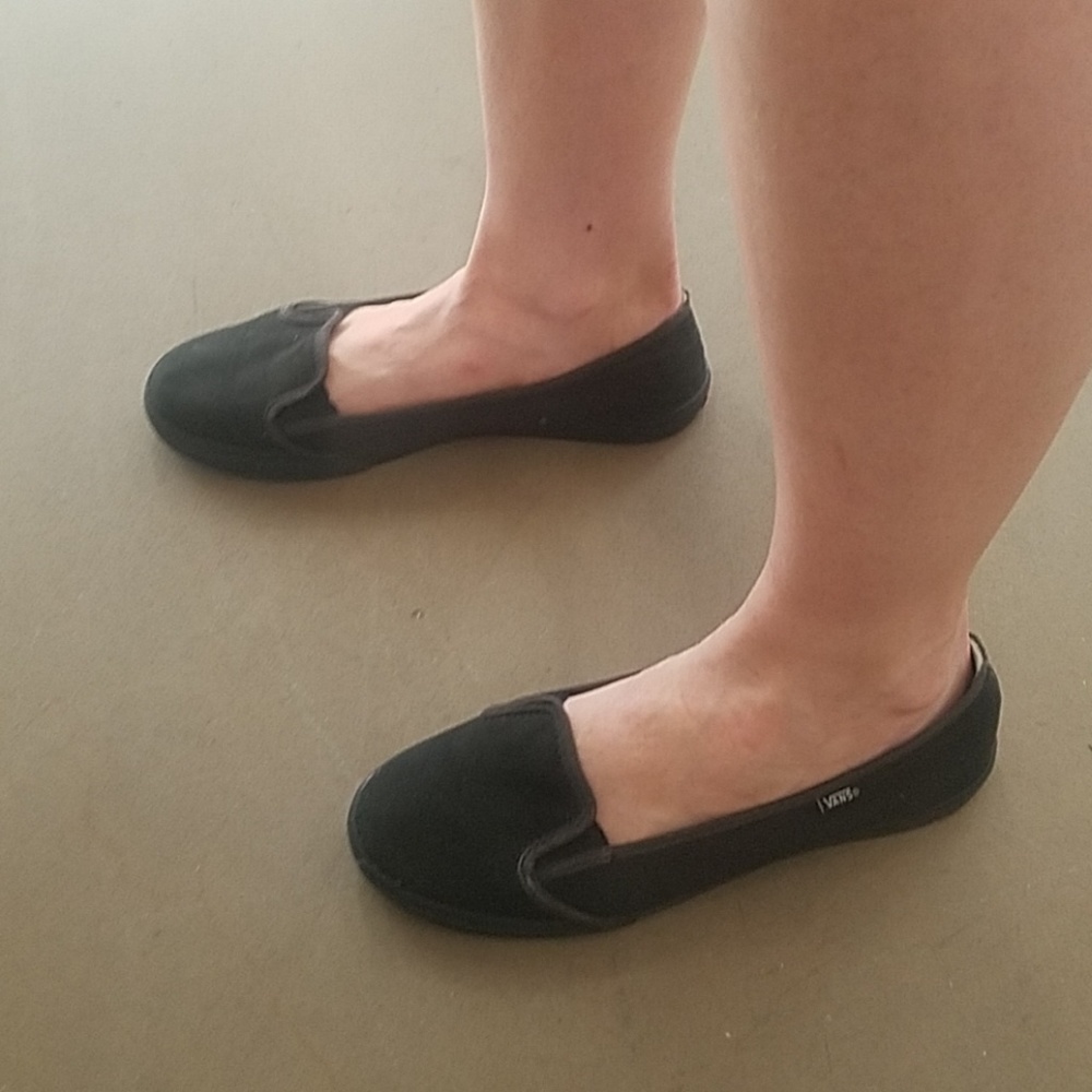 Classic Black Vans Canvas Slipon Shoes, 7.5